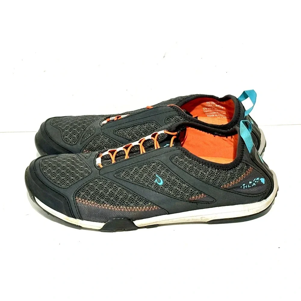 Olukai ELEU Trainer Men's Size 9.5 Slip On Water Shoes Gray Orange